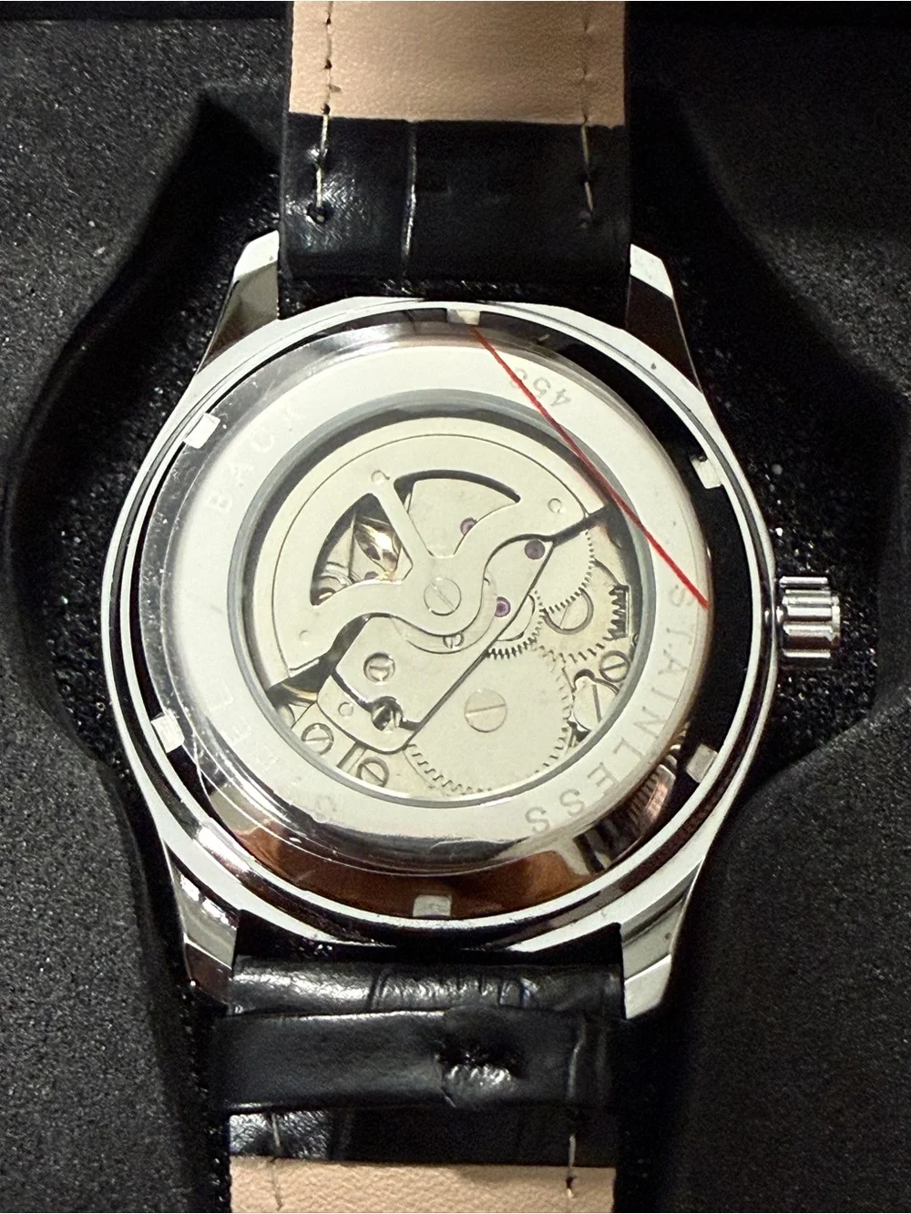 Black Leather Strap Men's Watch with Silver Case - Unbranded
